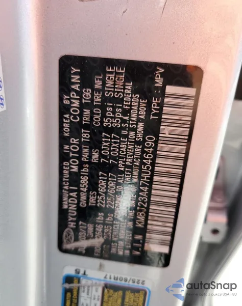 2017 Hyundai Tucson Se из США, поврежденный, VIN KM8J23A47HU546490